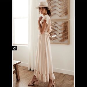 Ruffle sleeve maxi dress in Beige
